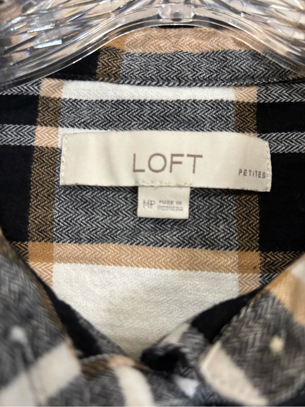 LOFT Black and Cream Plaid Button-Down Shirt - Picture 6 of 6